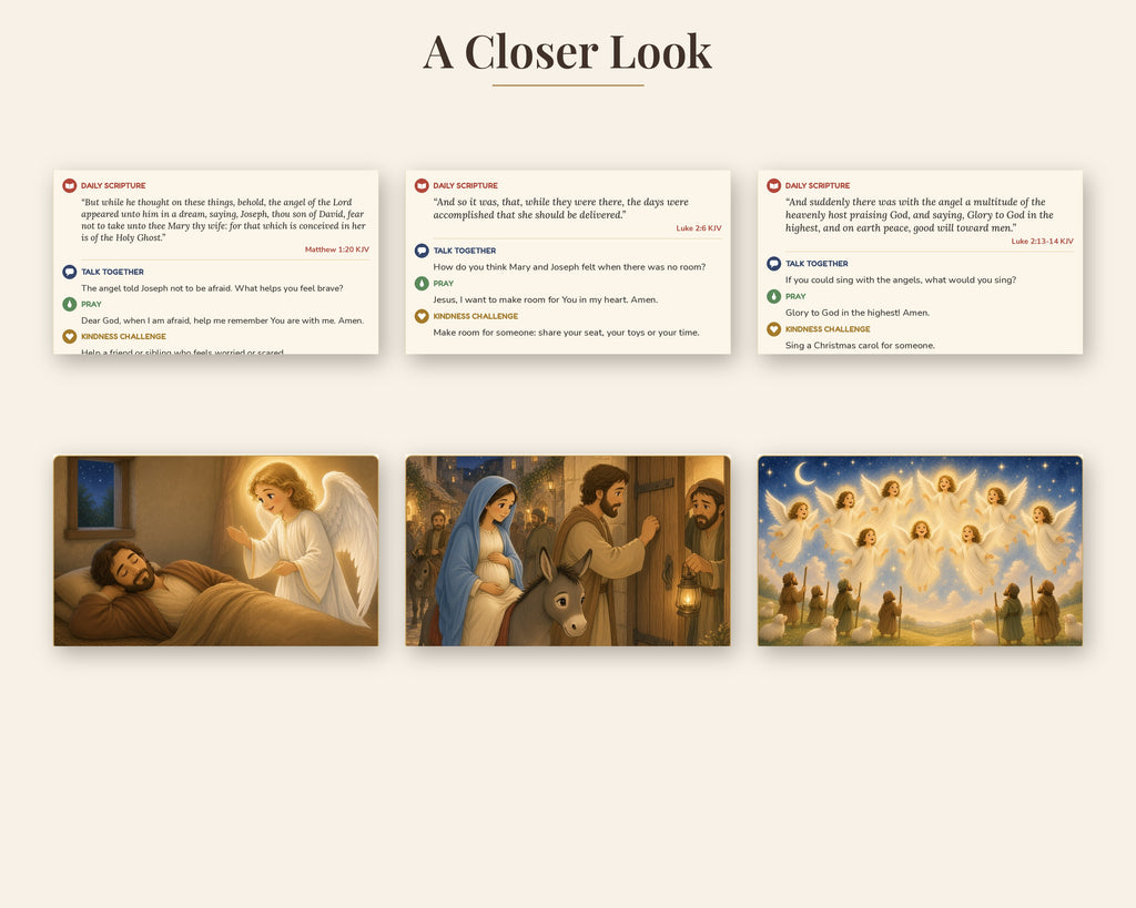 Nativity Story Advent Cards for Kids, 25 Days Printable Bible Advent Calendar, Christmas Scripture Cards, Family Devotional
