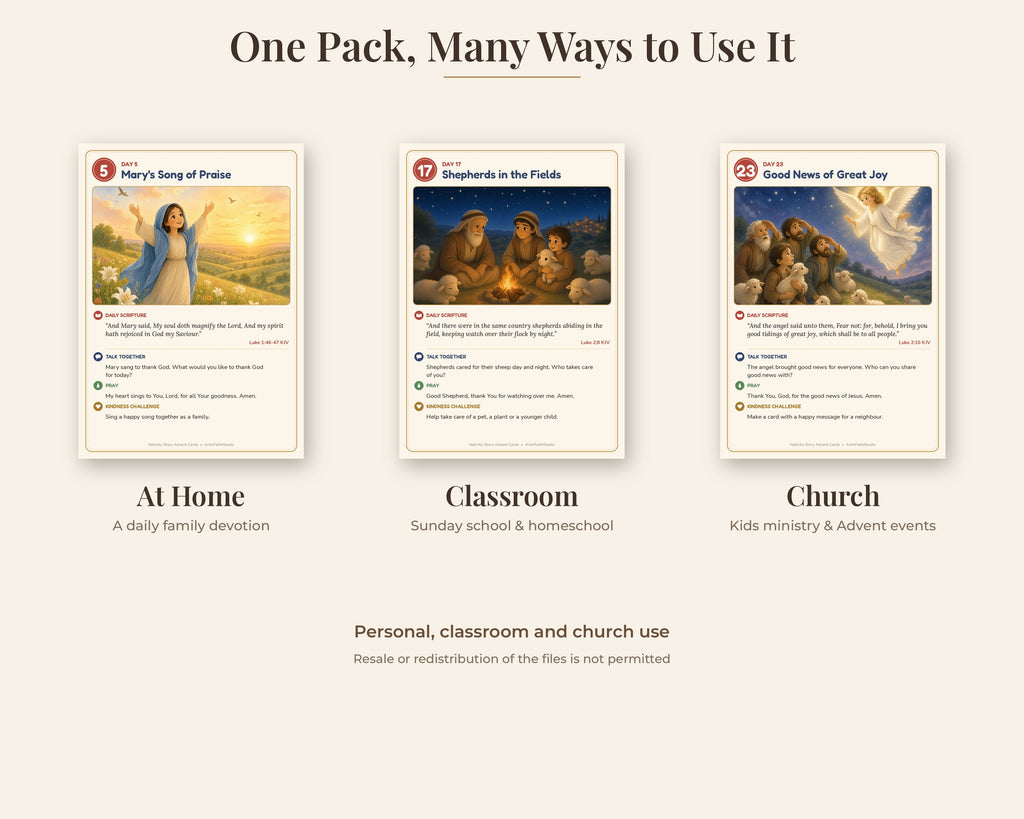 Nativity Story Advent Cards for Kids, 25 Days Printable Bible Advent Calendar, Christmas Scripture Cards, Family Devotional