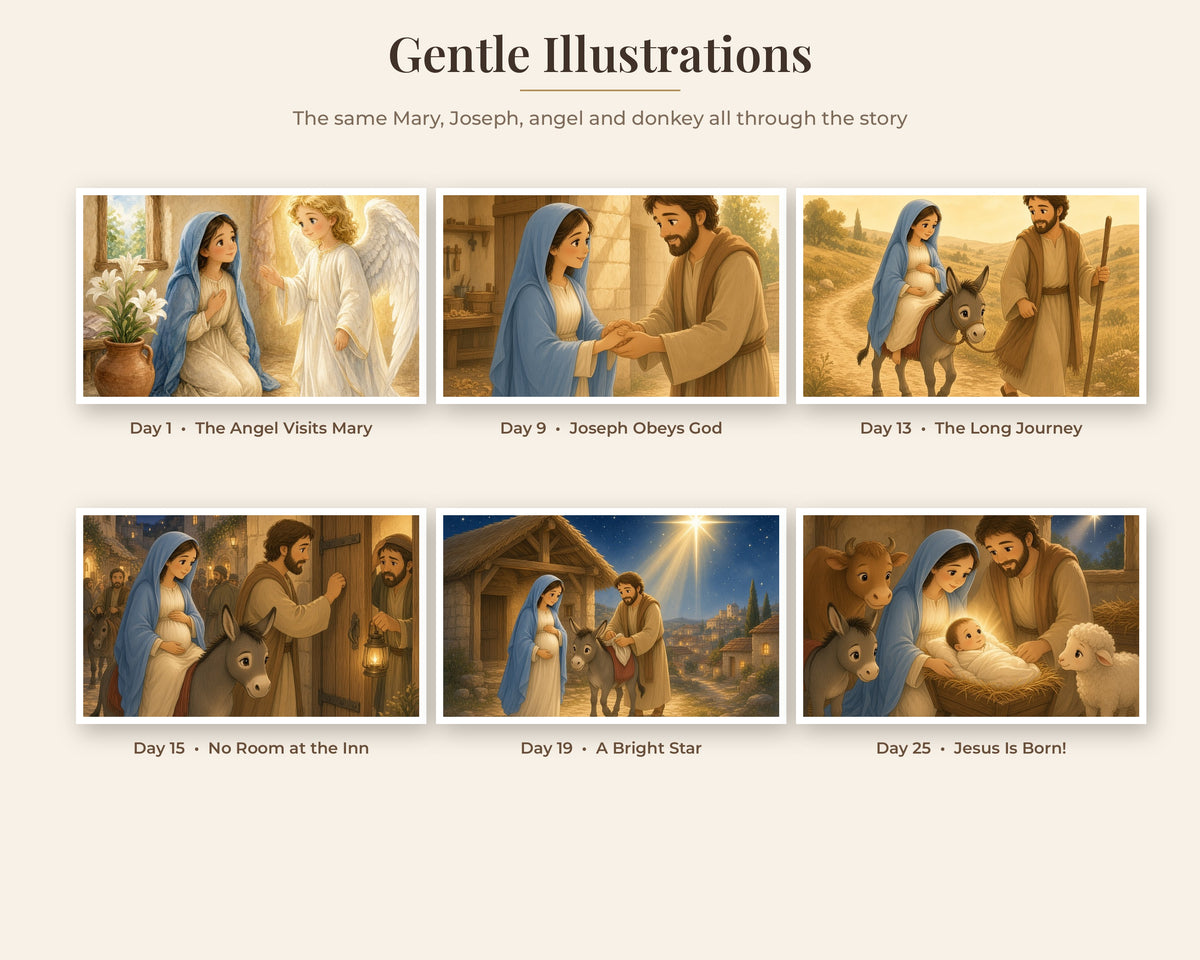 Nativity Story Advent Cards for Kids, 25 Days Printable Bible Advent Calendar, Christmas Scripture Cards, Family Devotional