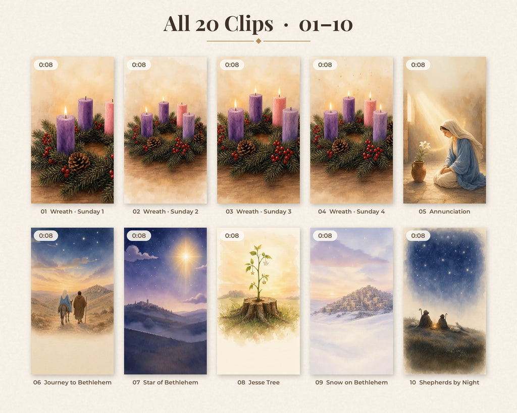 Advent Reels Video Pack - 20 Vertical Worship Background Loops, Church Slides, Motion Background, Advent Sunday Wreath, Event Promo