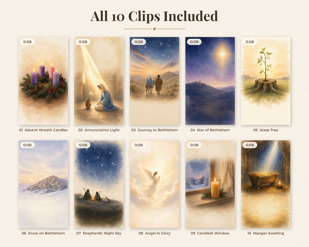 10 Advent Reels Video Clips - Watercolor Christian Instagram Stories, Church Social Media, Silent Vertical Loops