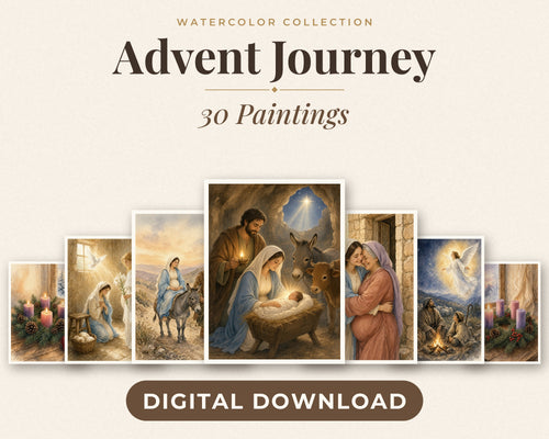 30 Advent Journey Watercolor Paintings - Day by Day Advent Calendar Bible Art, Jesse Tree, Annunciation, Nativity, Christian Wall Art