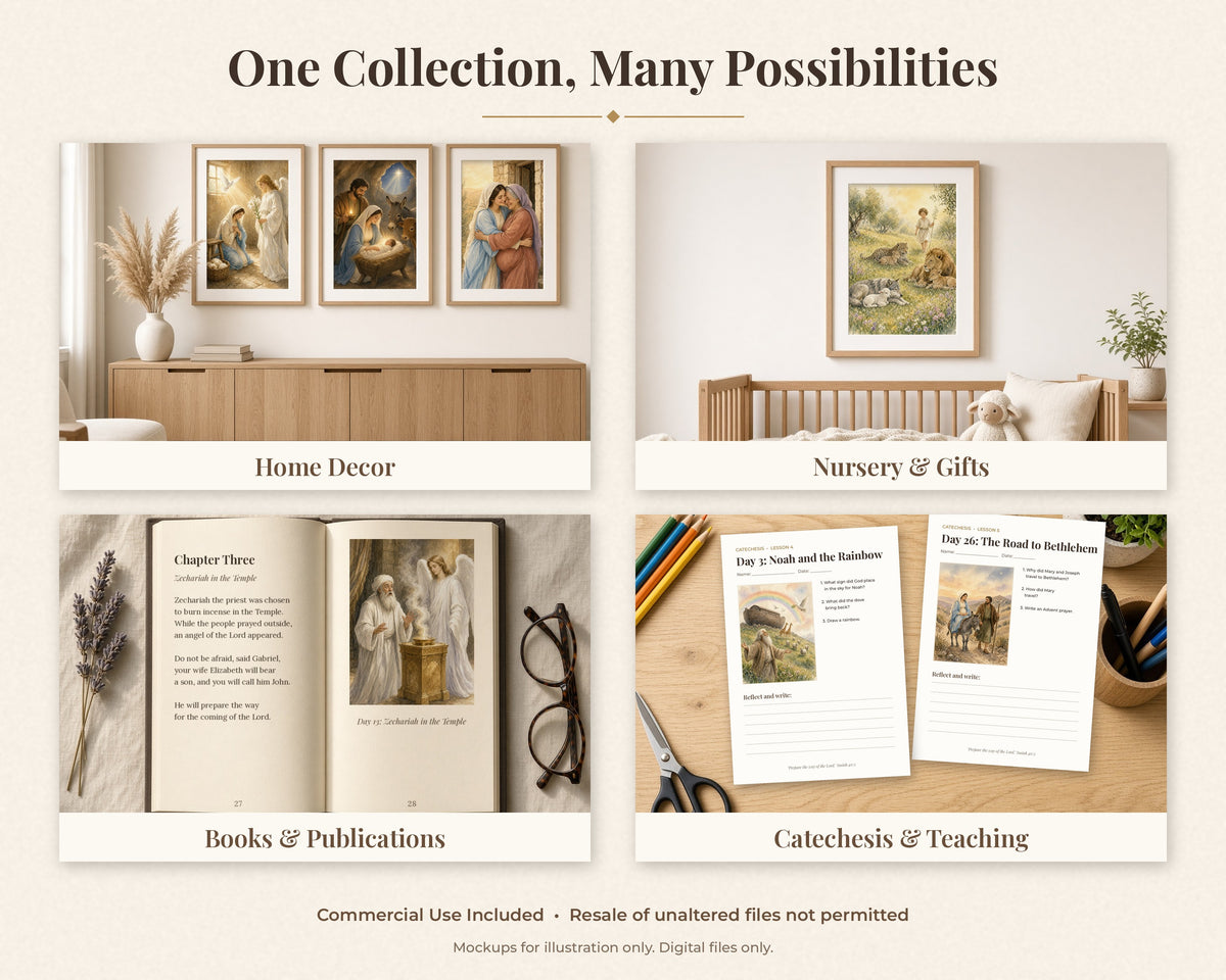 30 Advent Journey Watercolor Paintings - Day by Day Advent Calendar Bible Art, Jesse Tree, Annunciation, Nativity, Christian Wall Art