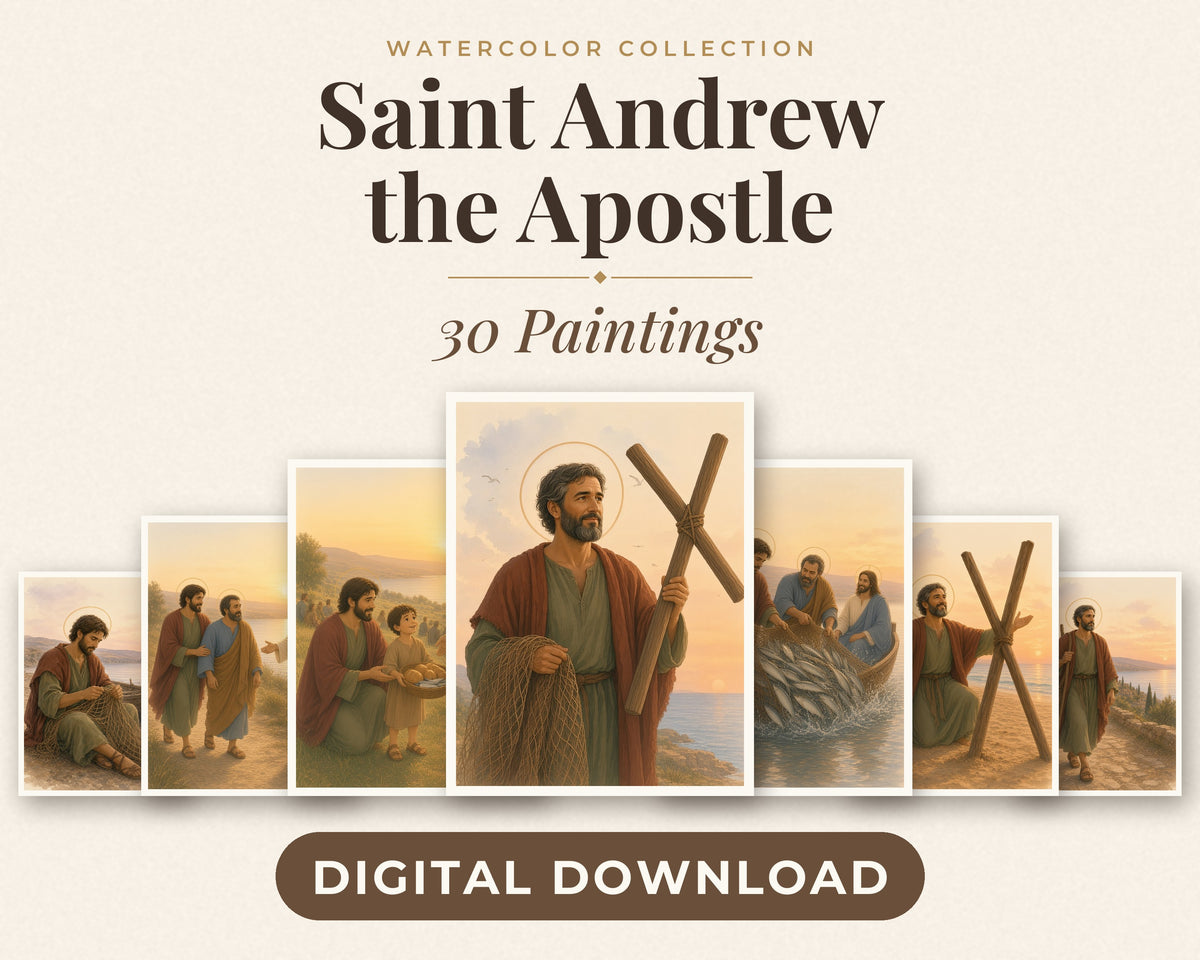 30 Saint Andrew the Apostle Watercolor Paintings - Life of the Fisherman Apostle, Catholic Saint Wall Art, Advent Printable
