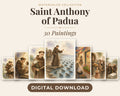 30 Saint Anthony of Padua Watercolor Paintings - St Anthony of Lisbon Life Story, Catholic Wall Art Bundle, Franciscan Saint