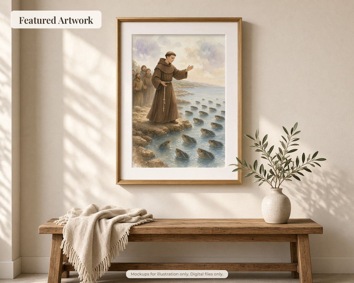 30 Saint Anthony of Padua Watercolor Paintings - St Anthony of Lisbon Life Story, Catholic Wall Art Bundle, Franciscan Saint