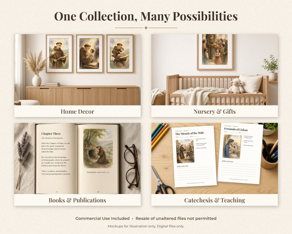 30 Saint Anthony of Padua Watercolor Paintings - St Anthony of Lisbon Life Story, Catholic Wall Art Bundle, Franciscan Saint