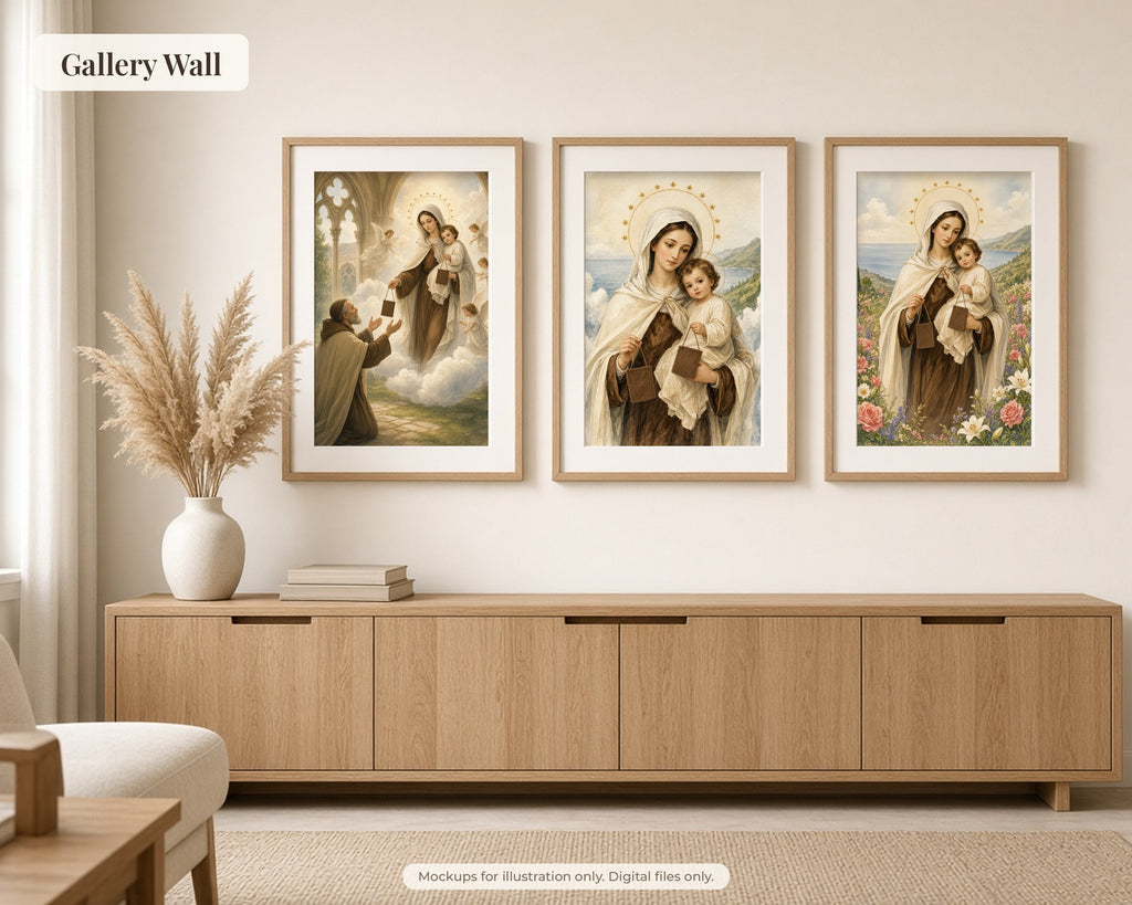 20 Our Lady of Mount Carmel Watercolor Paintings - Brown Scapular, Carmelite Catholic Wall Art, Marian Printable, Saint Elijah