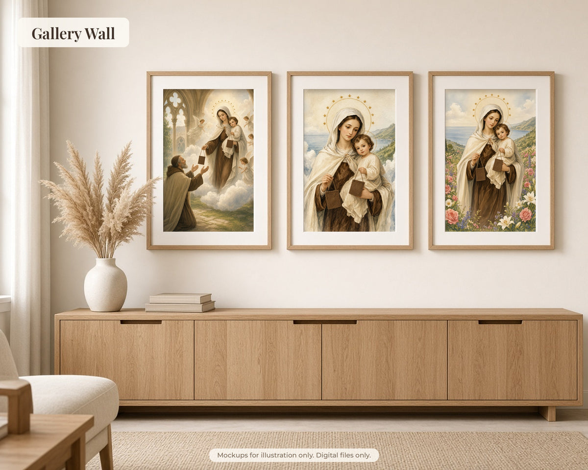 20 Our Lady of Mount Carmel Watercolor Paintings - Brown Scapular, Carmelite Catholic Wall Art, Marian Printable, Saint Elijah