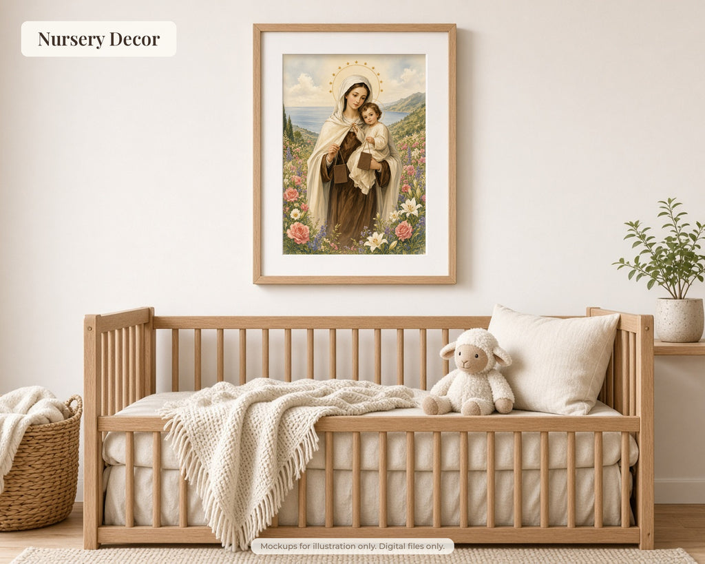 20 Our Lady of Mount Carmel Watercolor Paintings - Brown Scapular, Carmelite Catholic Wall Art, Marian Printable, Saint Elijah