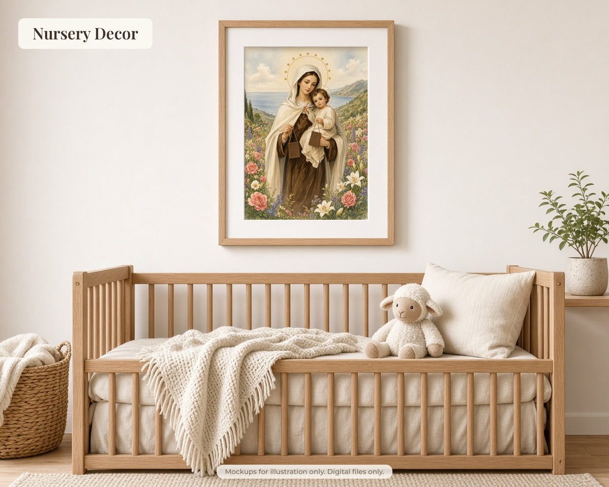 20 Our Lady of Mount Carmel Watercolor Paintings - Brown Scapular, Carmelite Catholic Wall Art, Marian Printable, Saint Elijah