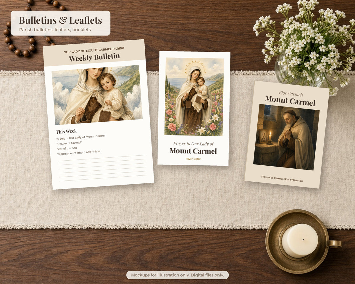 20 Our Lady of Mount Carmel Watercolor Paintings - Brown Scapular, Carmelite Catholic Wall Art, Marian Printable, Saint Elijah