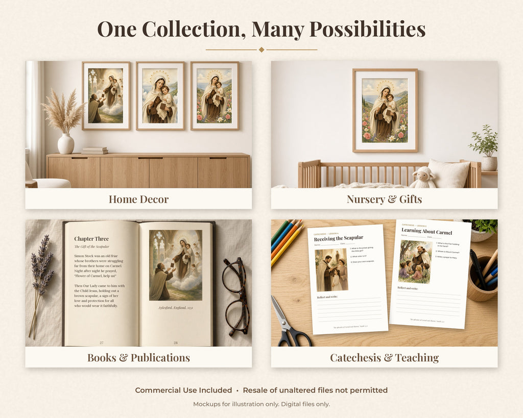 20 Our Lady of Mount Carmel Watercolor Paintings - Brown Scapular, Carmelite Catholic Wall Art, Marian Printable, Saint Elijah
