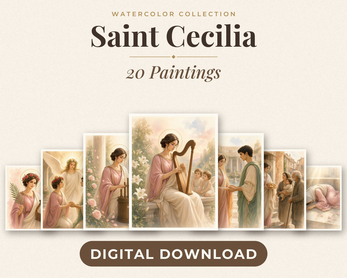 20 Saint Cecilia Watercolor Paintings - Patron Saint of Music, Catholic Wall Art, Choir Gift, Virgin Martyr