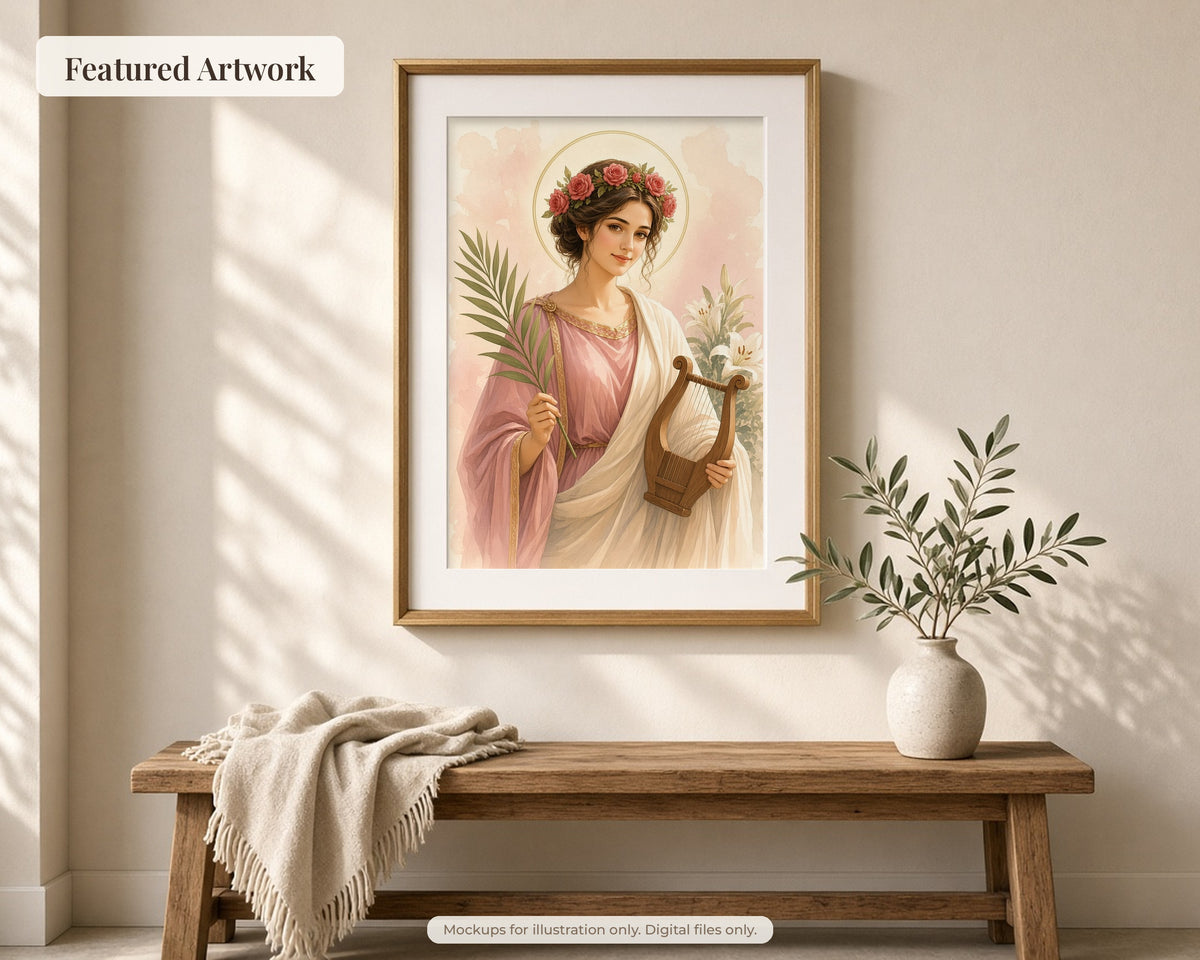 20 Saint Cecilia Watercolor Paintings - Patron Saint of Music, Catholic Wall Art, Choir Gift, Virgin Martyr
