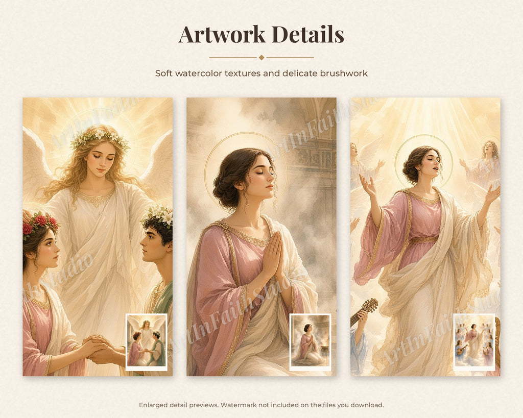 20 Saint Cecilia Watercolor Paintings - Patron Saint of Music, Catholic Wall Art, Choir Gift, Virgin Martyr