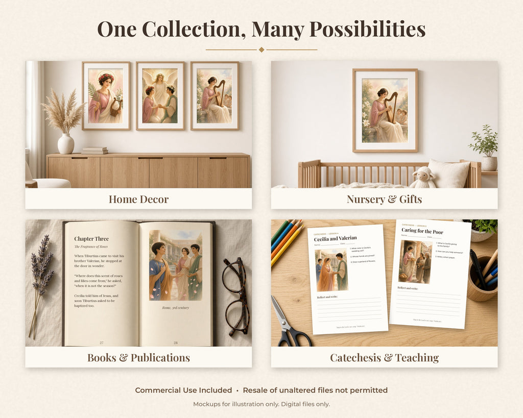 20 Saint Cecilia Watercolor Paintings - Patron Saint of Music, Catholic Wall Art, Choir Gift, Virgin Martyr