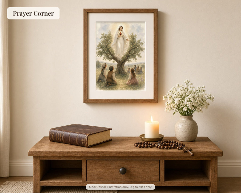 30 Our Lady of Fatima Watercolor Paintings - 1917 Apparitions Catholic Wall Art Bundle, Three Shepherd Children