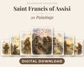 30 St Francis of Assisi Watercolor Paintings - Life of Saint Francis Catholic Wall Art Bundle, Instant Download