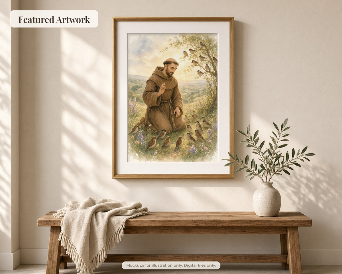 30 St Francis of Assisi Watercolor Paintings - Life of Saint Francis Catholic Wall Art Bundle, Instant Download