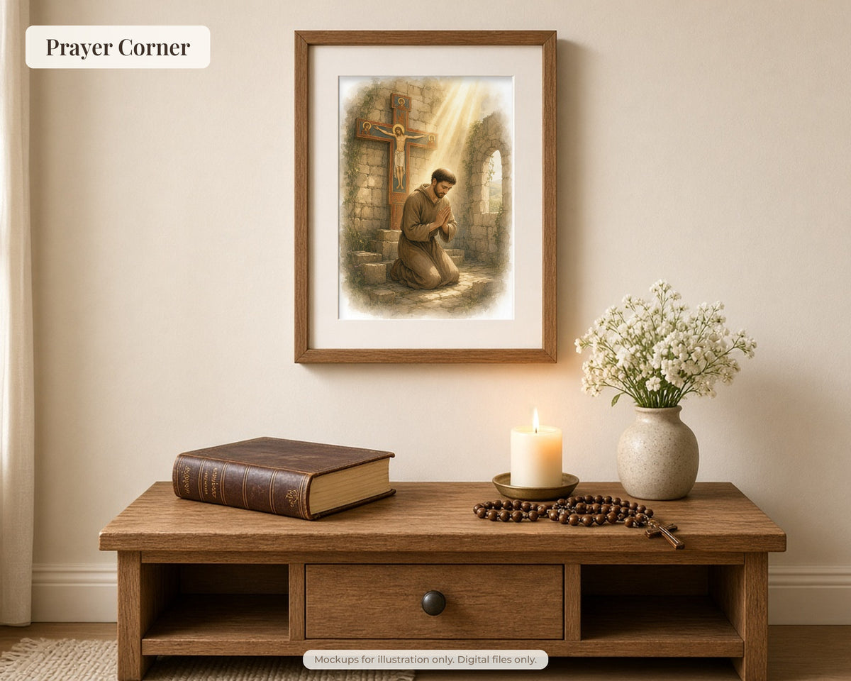 30 St Francis of Assisi Watercolor Paintings - Life of Saint Francis Catholic Wall Art Bundle, Instant Download