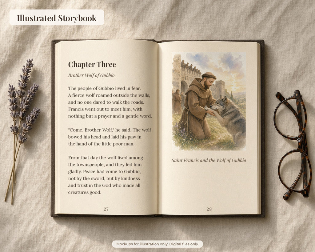 30 St Francis of Assisi Watercolor Paintings - Life of Saint Francis Catholic Wall Art Bundle, Instant Download