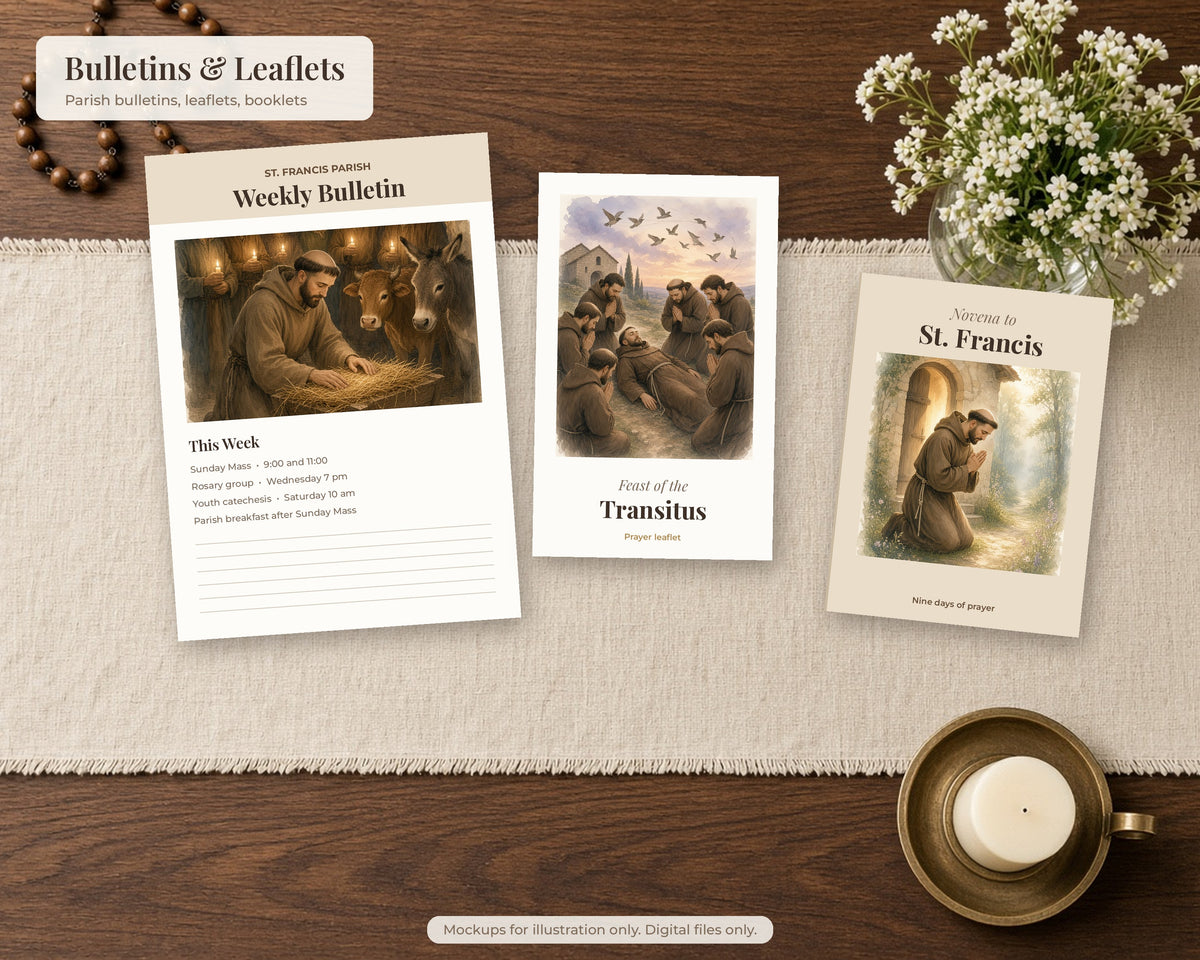 30 St Francis of Assisi Watercolor Paintings - Life of Saint Francis Catholic Wall Art Bundle, Instant Download