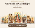 30 Our Lady of Guadalupe Watercolor Paintings - Juan Diego Tilma Story, Virgen de Guadalupe Catholic Wall Art Bundle