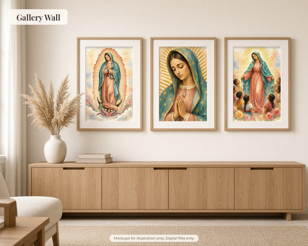30 Our Lady of Guadalupe Watercolor Paintings - Juan Diego Tilma Story, Virgen de Guadalupe Catholic Wall Art Bundle
