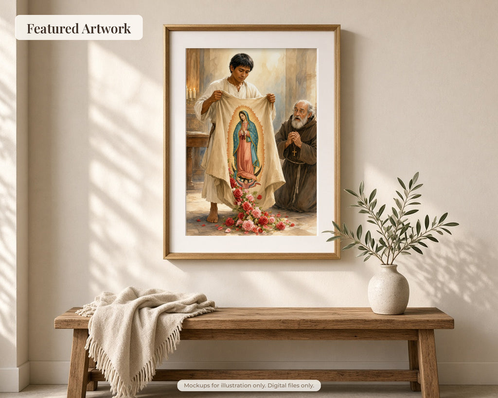 30 Our Lady of Guadalupe Watercolor Paintings - Juan Diego Tilma Story, Virgen de Guadalupe Catholic Wall Art Bundle