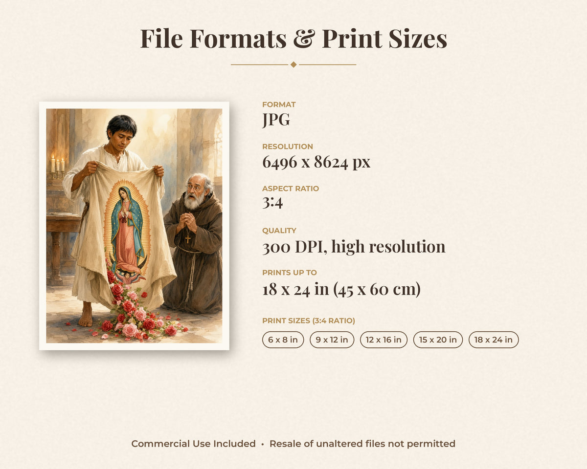 30 Our Lady of Guadalupe Watercolor Paintings - Juan Diego Tilma Story, Virgen de Guadalupe Catholic Wall Art Bundle