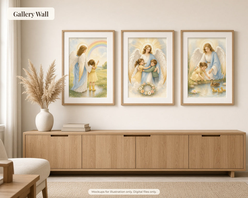 30 Guardian Angel Watercolor Paintings - Nursery Wall Art Bundle, Baptism Gift, Angel of God Catholic Printable