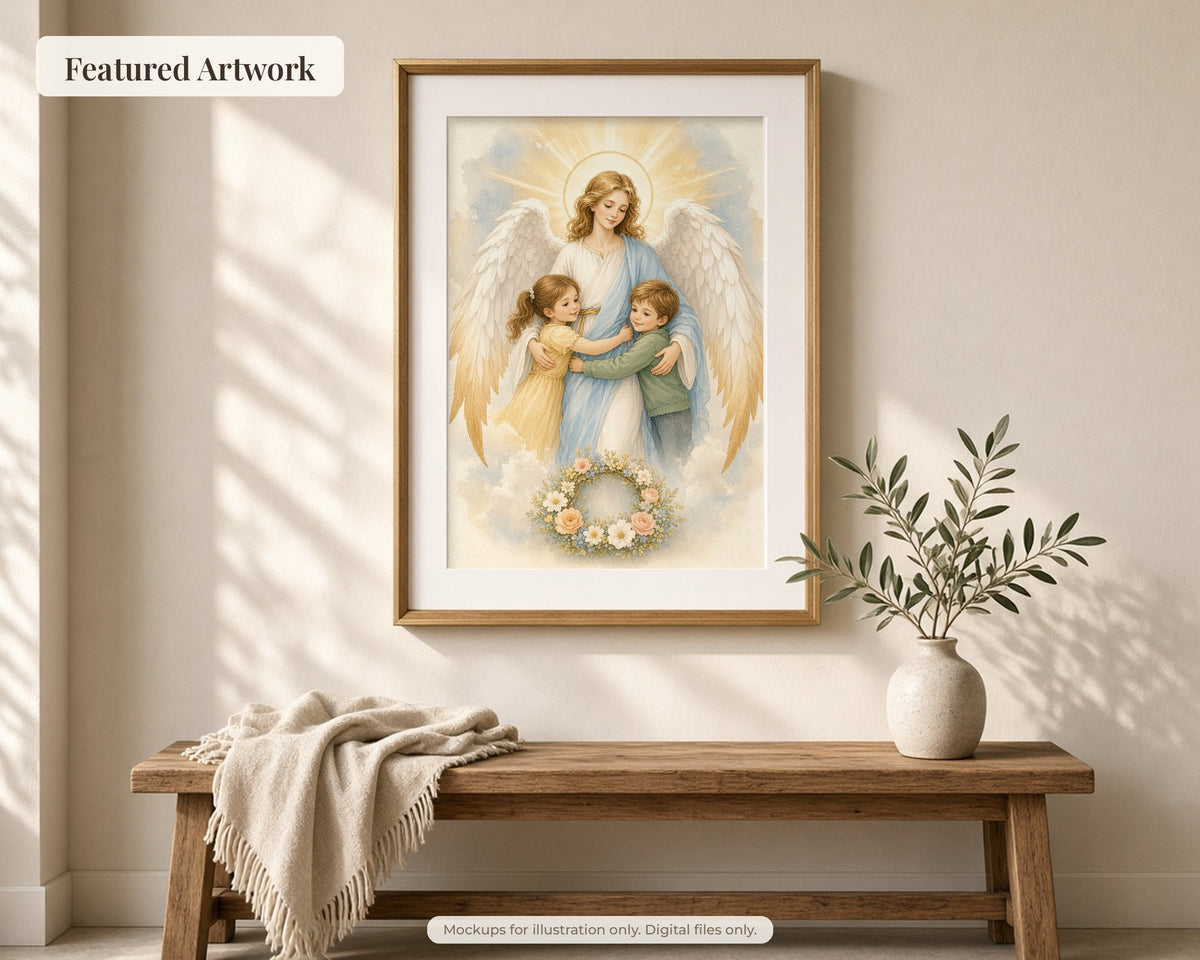 30 Guardian Angel Watercolor Paintings - Nursery Wall Art Bundle, Baptism Gift, Angel of God Catholic Printable