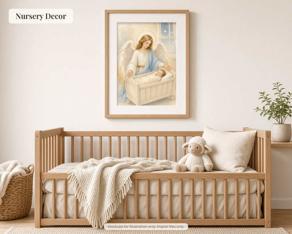 30 Guardian Angel Watercolor Paintings - Nursery Wall Art Bundle, Baptism Gift, Angel of God Catholic Printable