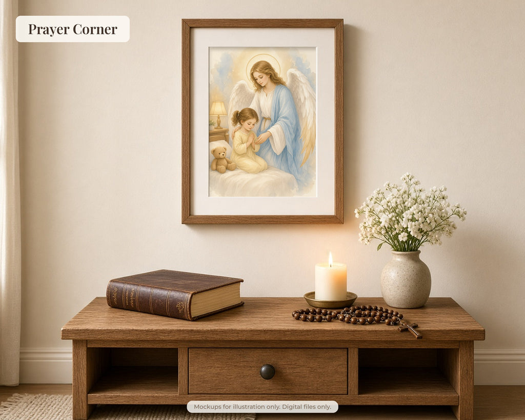 30 Guardian Angel Watercolor Paintings - Nursery Wall Art Bundle, Baptism Gift, Angel of God Catholic Printable
