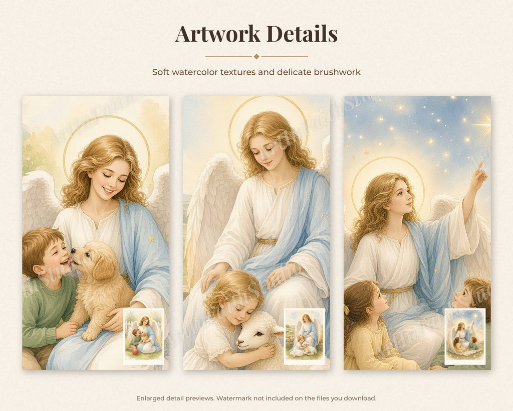 30 Guardian Angel Watercolor Paintings - Nursery Wall Art Bundle, Baptism Gift, Angel of God Catholic Printable