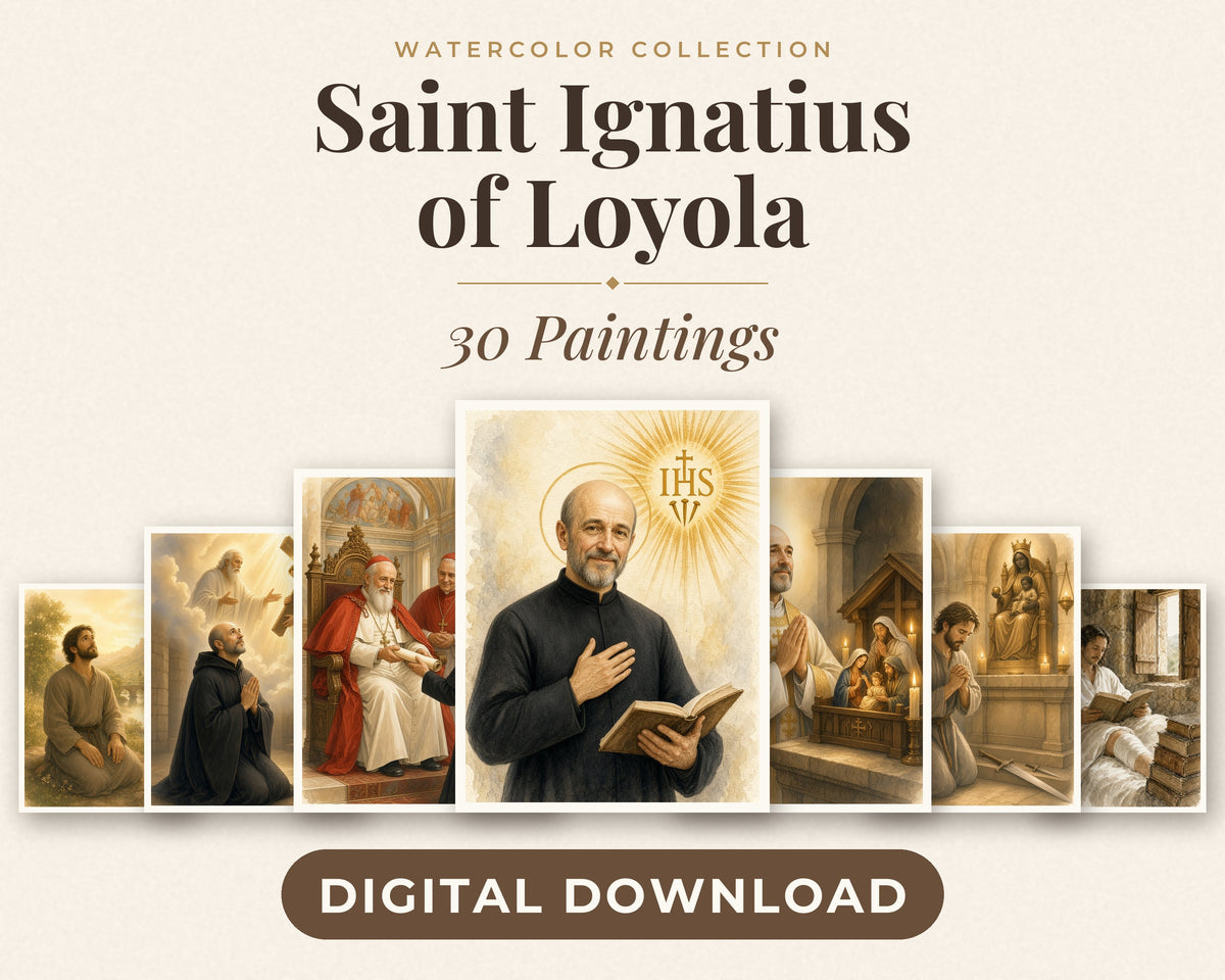 30 Saint Ignatius of Loyola Watercolor Paintings - Life of the Jesuit Founder, Catholic Saint Wall Art Bundle