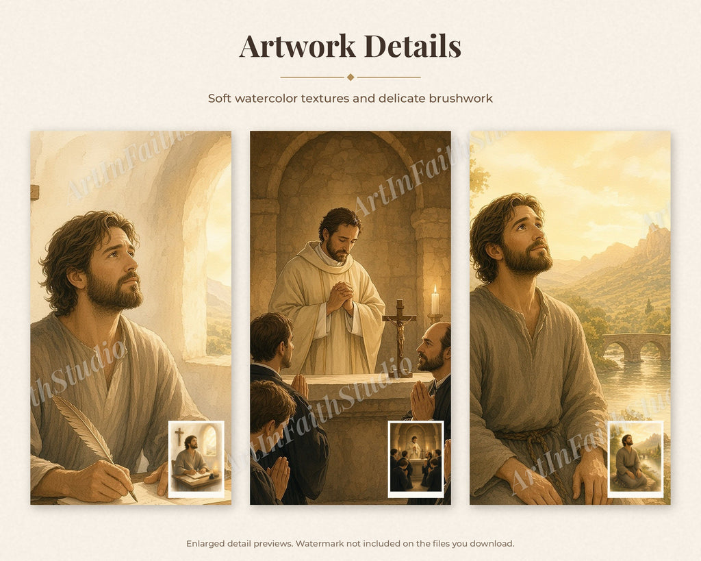 30 Saint Ignatius of Loyola Watercolor Paintings - Life of the Jesuit Founder, Catholic Saint Wall Art Bundle