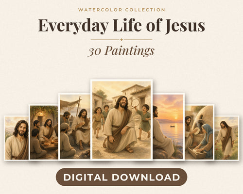 30 Everyday Life of Jesus Watercolor Paintings - Jesus in Daily Life, Christian Wall Art Bundle