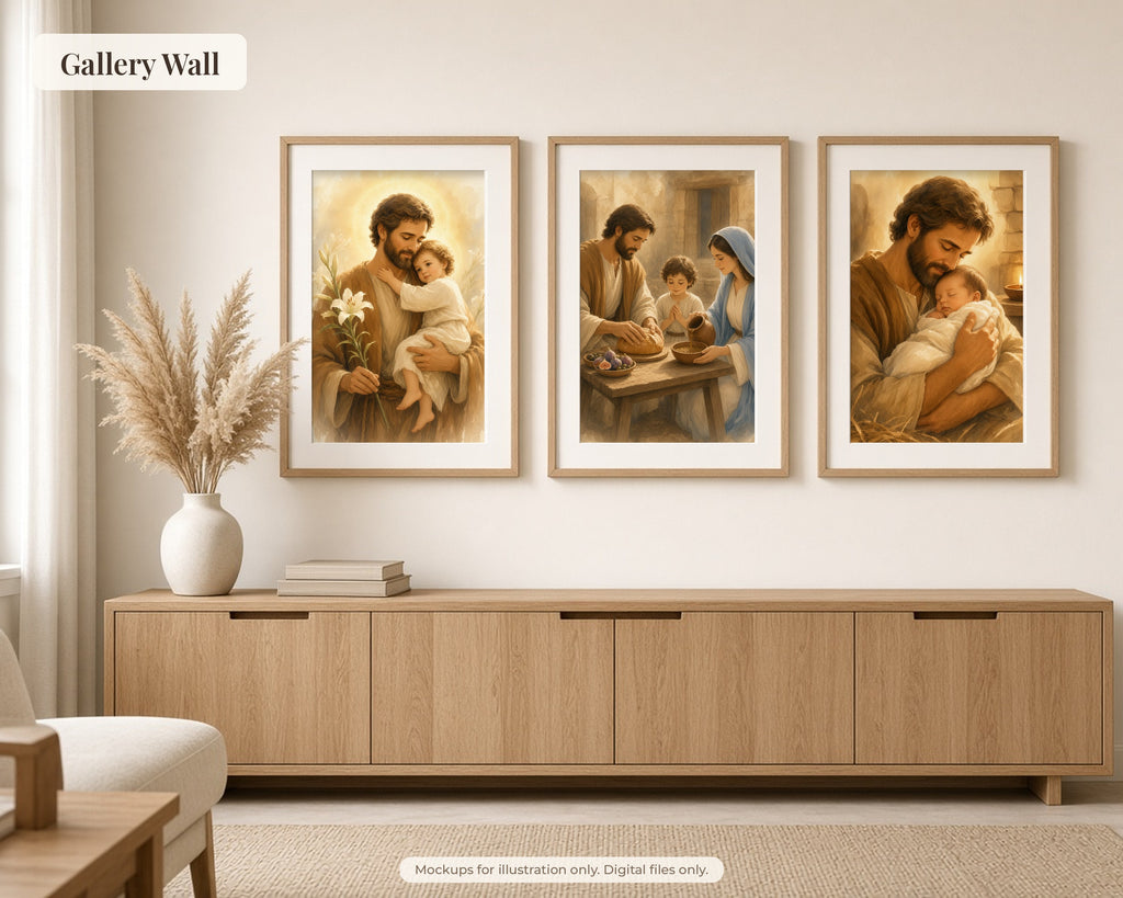 30 Saint Joseph Watercolor Paintings - Life of St Joseph Holy Family Catholic Wall Art Bundle, Nativity, Flight to Egypt