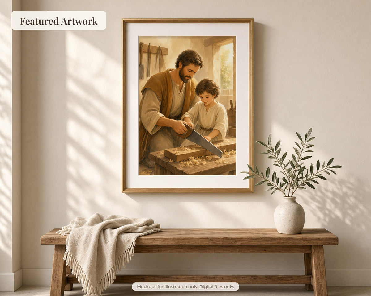 30 Saint Joseph Watercolor Paintings - Life of St Joseph Holy Family Catholic Wall Art Bundle, Nativity, Flight to Egypt