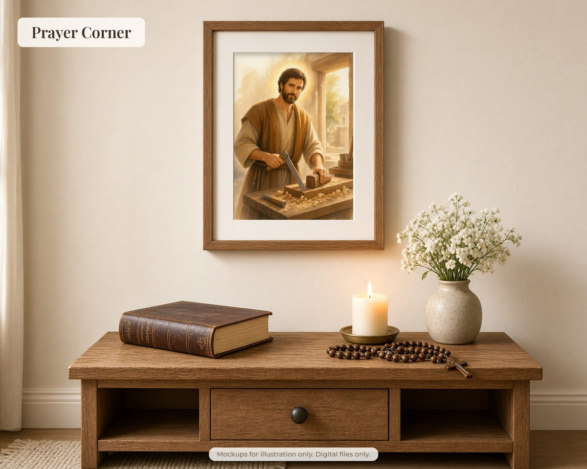 30 Saint Joseph Watercolor Paintings - Life of St Joseph Holy Family Catholic Wall Art Bundle, Nativity, Flight to Egypt