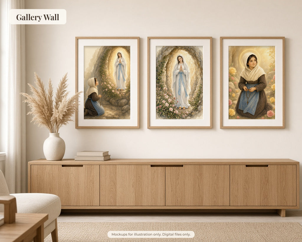 30 Our Lady of Lourdes Watercolor Paintings - Saint Bernadette Catholic Wall Art, Lourdes 1858 Apparitions, February 11