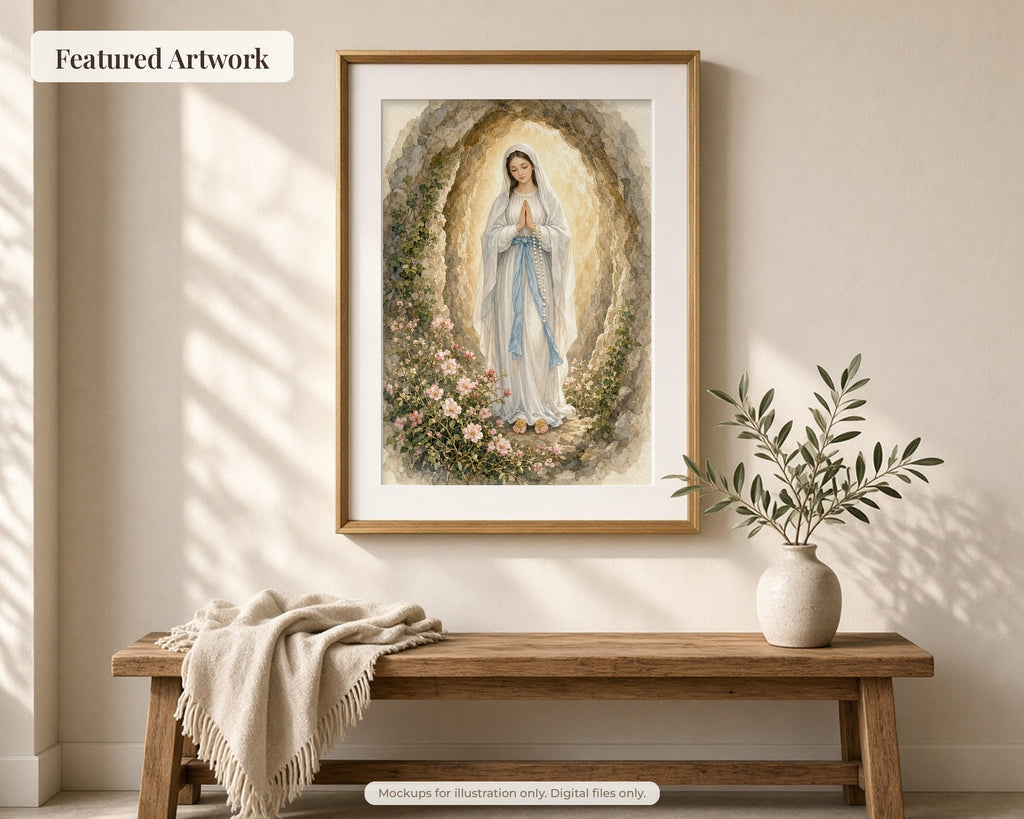 30 Our Lady of Lourdes Watercolor Paintings - Saint Bernadette Catholic Wall Art, Lourdes 1858 Apparitions, February 11