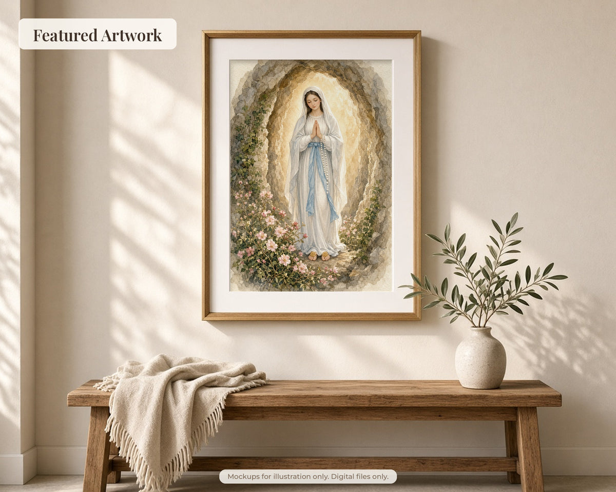 30 Our Lady of Lourdes Watercolor Paintings - Saint Bernadette Catholic Wall Art, Lourdes 1858 Apparitions, February 11