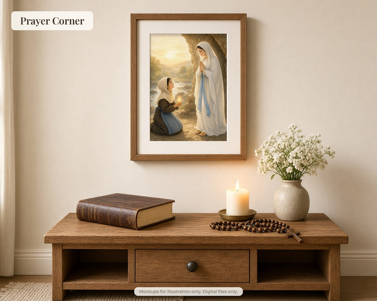 30 Our Lady of Lourdes Watercolor Paintings - Saint Bernadette Catholic Wall Art, Lourdes 1858 Apparitions, February 11