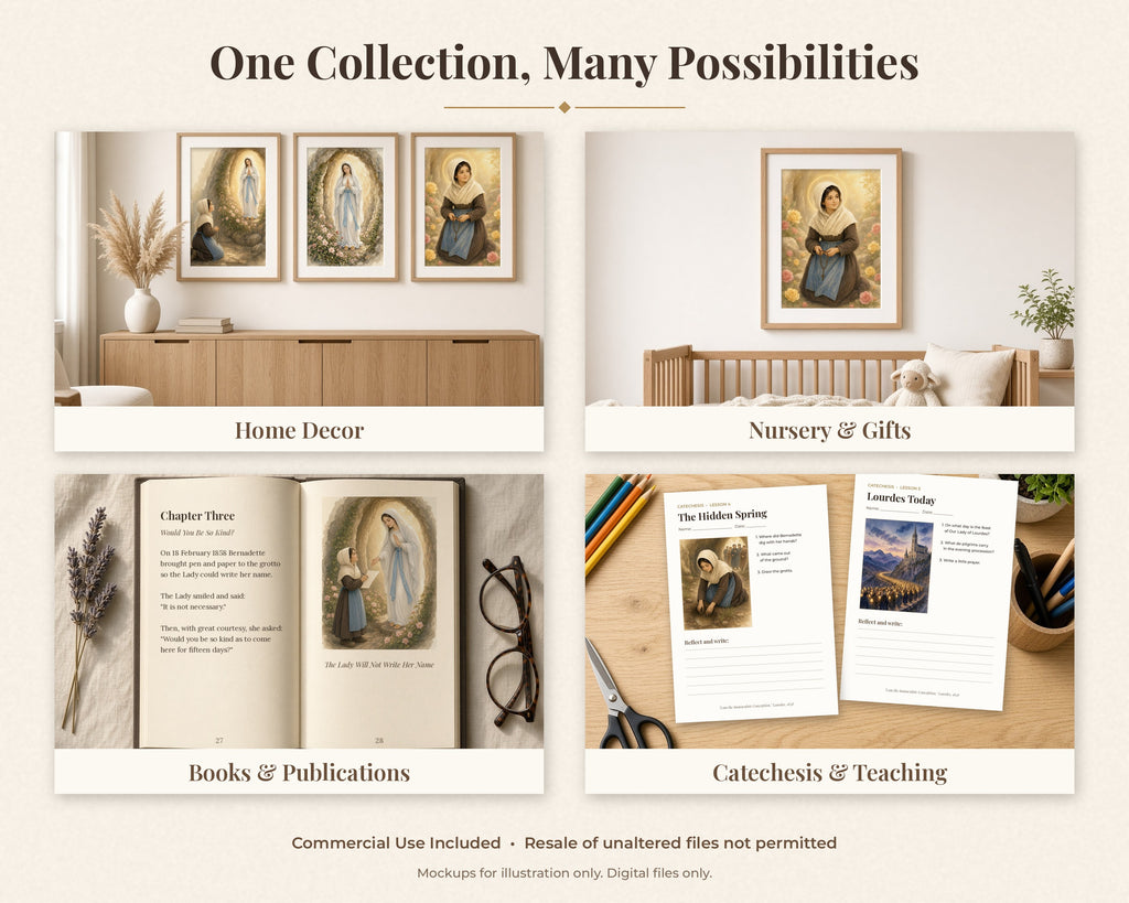 30 Our Lady of Lourdes Watercolor Paintings - Saint Bernadette Catholic Wall Art, Lourdes 1858 Apparitions, February 11