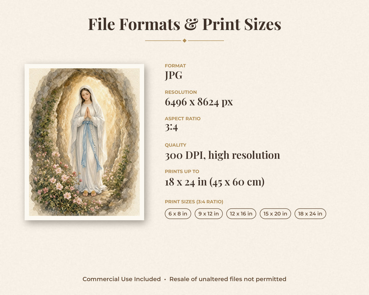 30 Our Lady of Lourdes Watercolor Paintings - Saint Bernadette Catholic Wall Art, Lourdes 1858 Apparitions, February 11