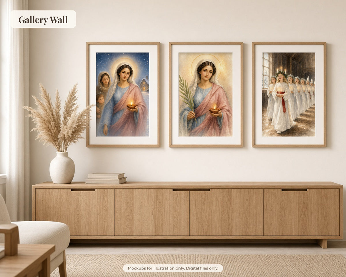 30 Saint Lucy of Syracuse Watercolor Paintings - Life of St Lucy Catholic Wall Art Bundle, Santa Lucia December 13