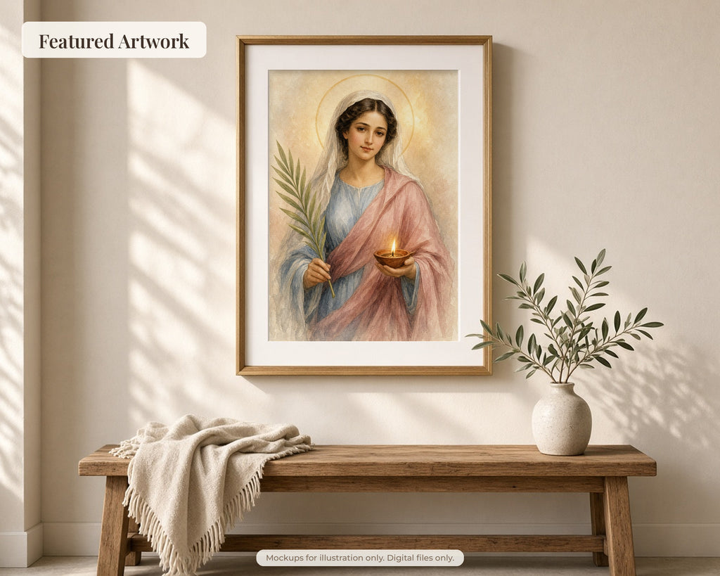 30 Saint Lucy of Syracuse Watercolor Paintings - Life of St Lucy Catholic Wall Art Bundle, Santa Lucia December 13